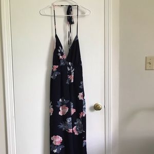 Lace up Backless Wrap Floral Dress, XS